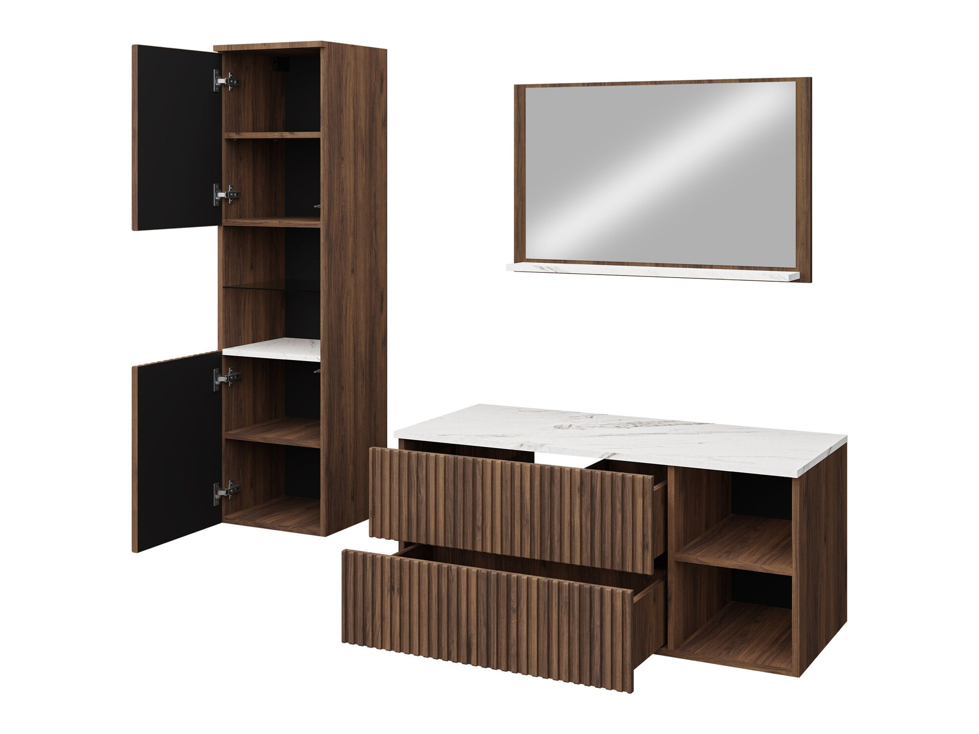 Badezimmer-Set Nauta I (Schwarz + Schwarzer Marmor)