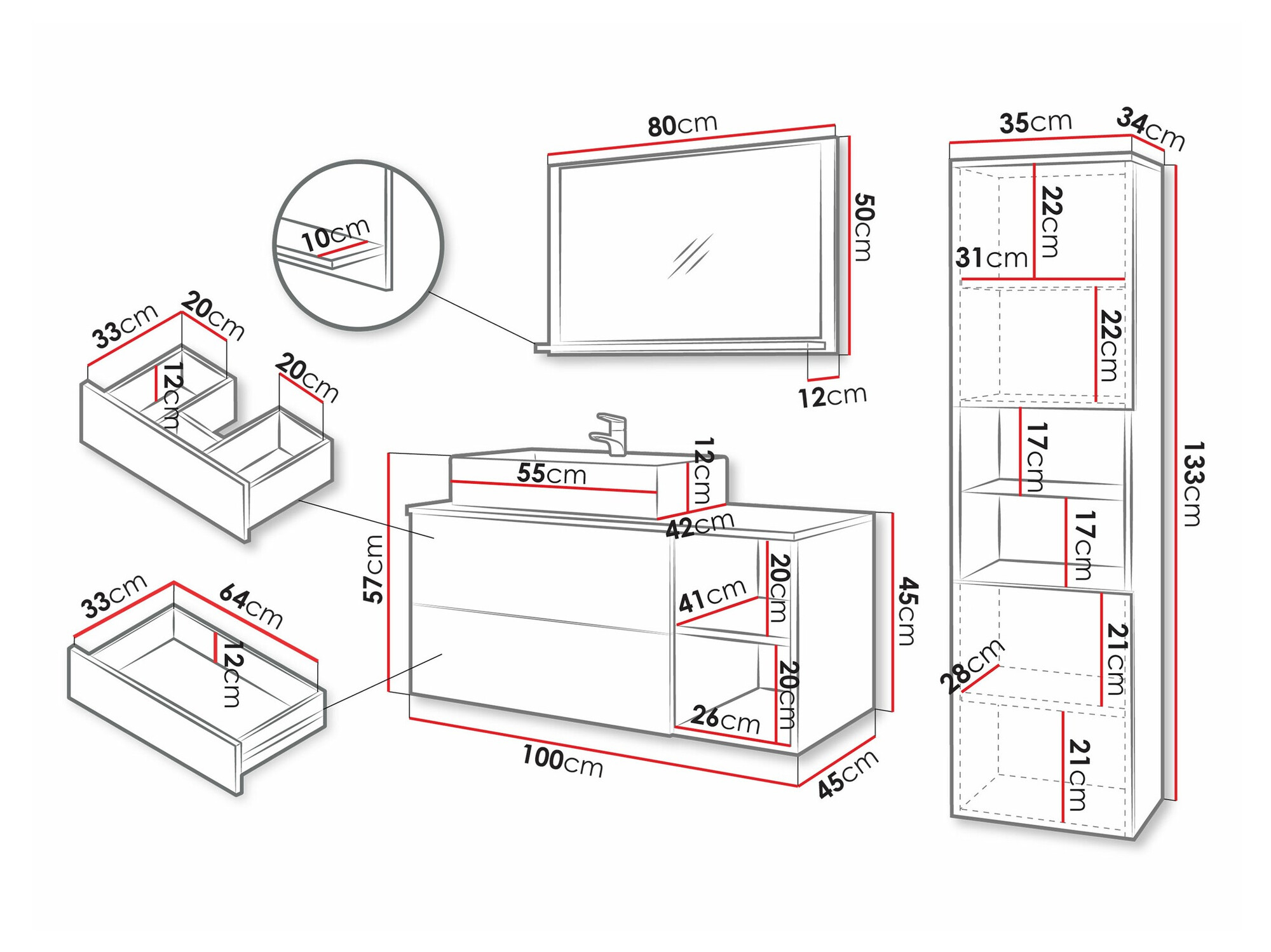 Badezimmer-Set Nauta I (Walnussholzoptik + Weißer Marmor)