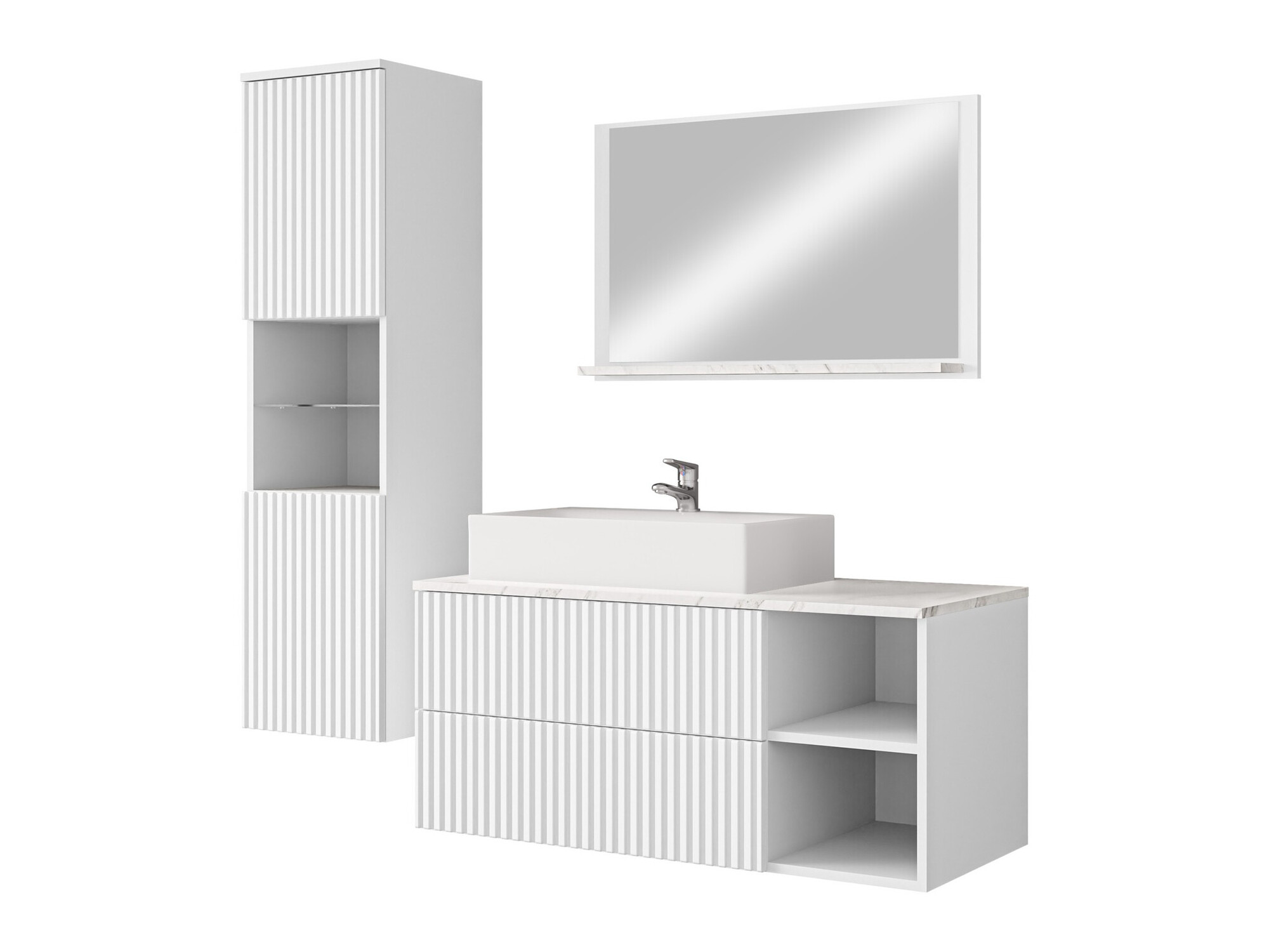 Badezimmer-Set Nauta I (Weiß + Weißer Marmor)