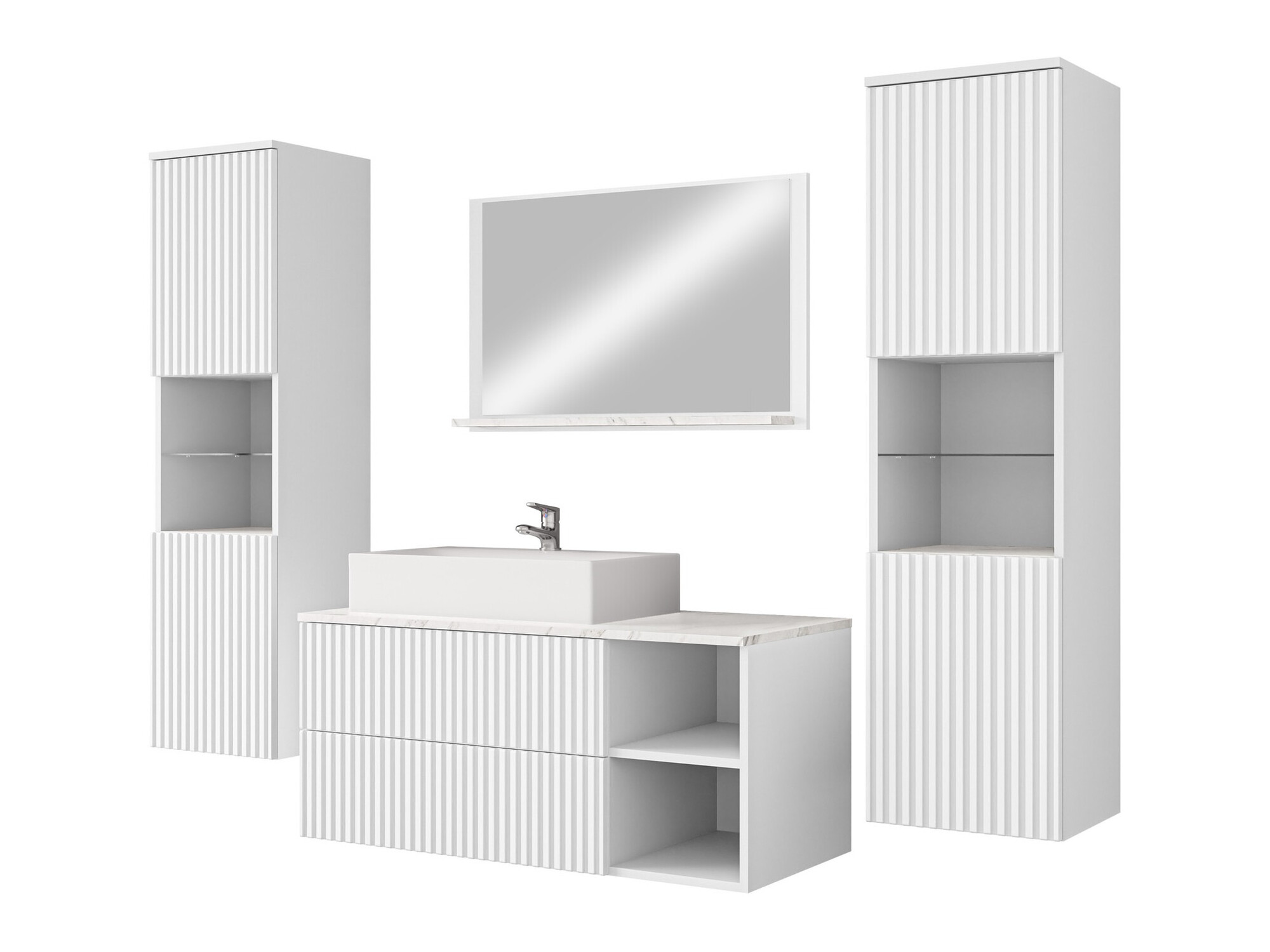 Badezimmer-Set Nauta II (Weiß + Weißer Marmor)