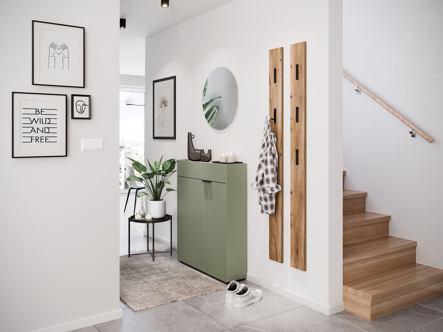 Flurgarnitur Cirsale 111 (Staubiges Grün + Navarra eichenholzoptik)