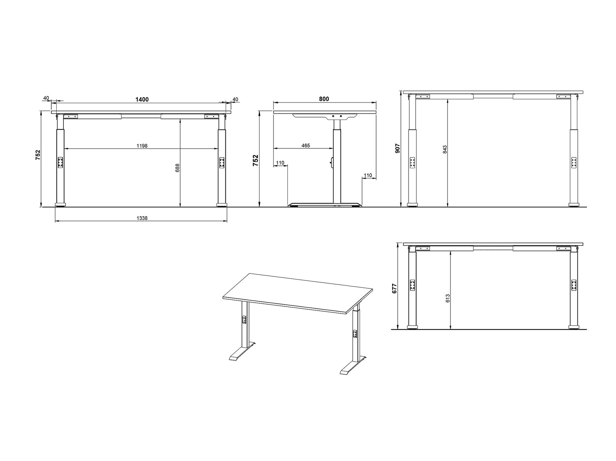 Bürotisch Vesbeno 109 (Graphit + Schwarz)