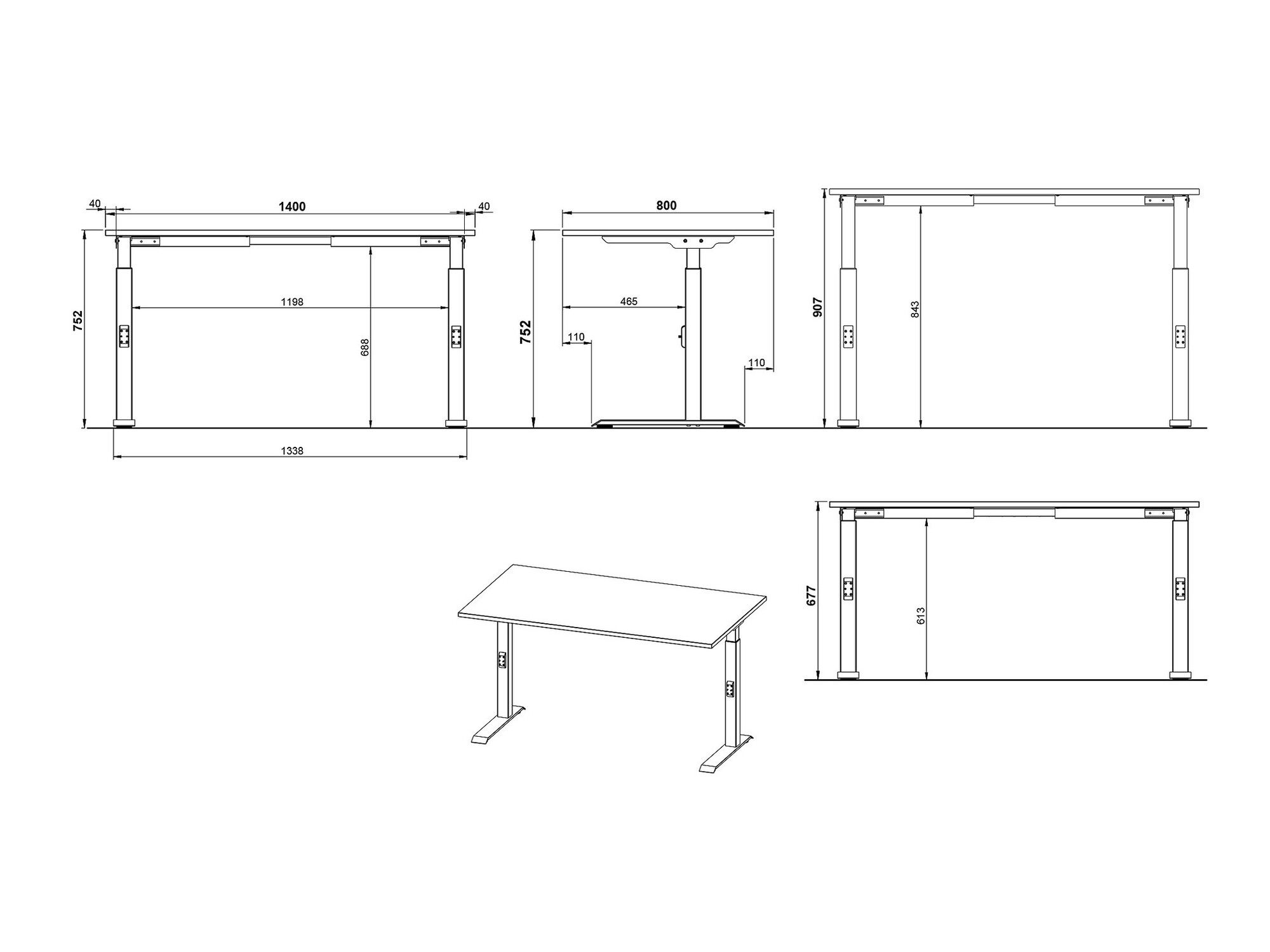Bürotisch Vesbeno 109 (Kaschmir + Schwarz)