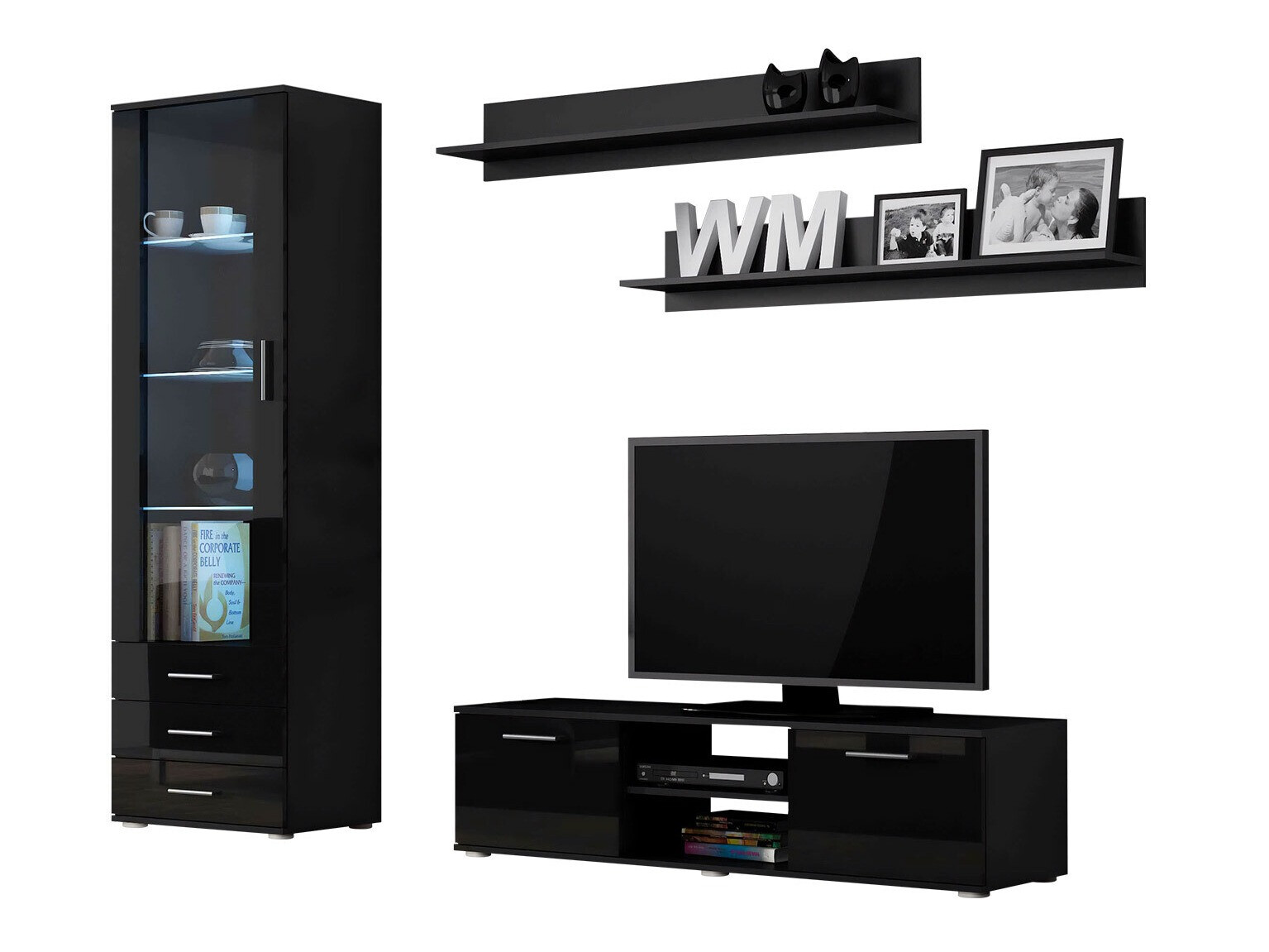 Wohnzimmer-Sets Tornola 110 (Schwarz + Schwarz glänzend)