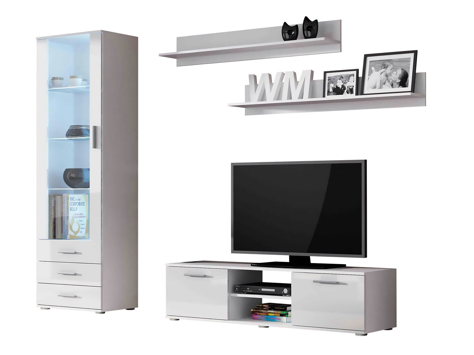 Wohnzimmer-Sets Tornola 110 (Weiß + Weiß glänzend)