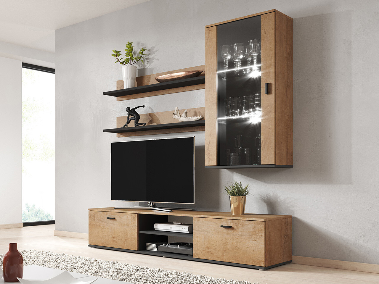 Wohnzimmer-Sets Tornola 113 (Lefkas-Eiche + Schwarz)