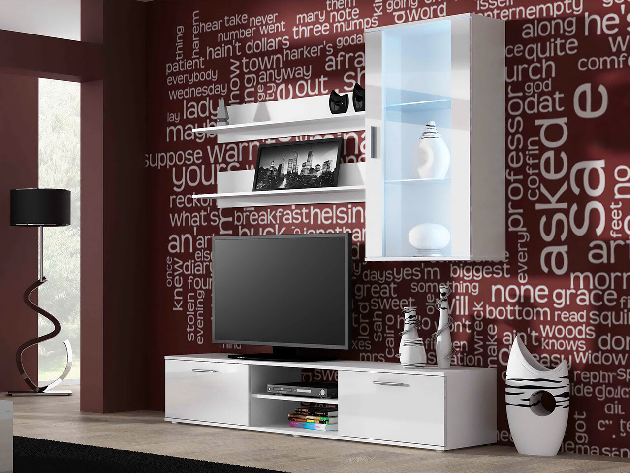 Wohnzimmer-Sets Tornola 113 (Weiß + Weiß glänzend)