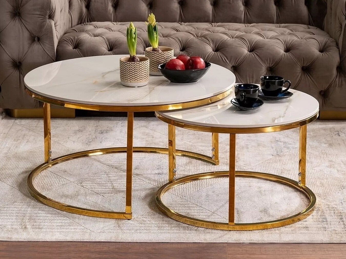 Couchtischset Detroit 676 (Gold + Weißer Marmor)