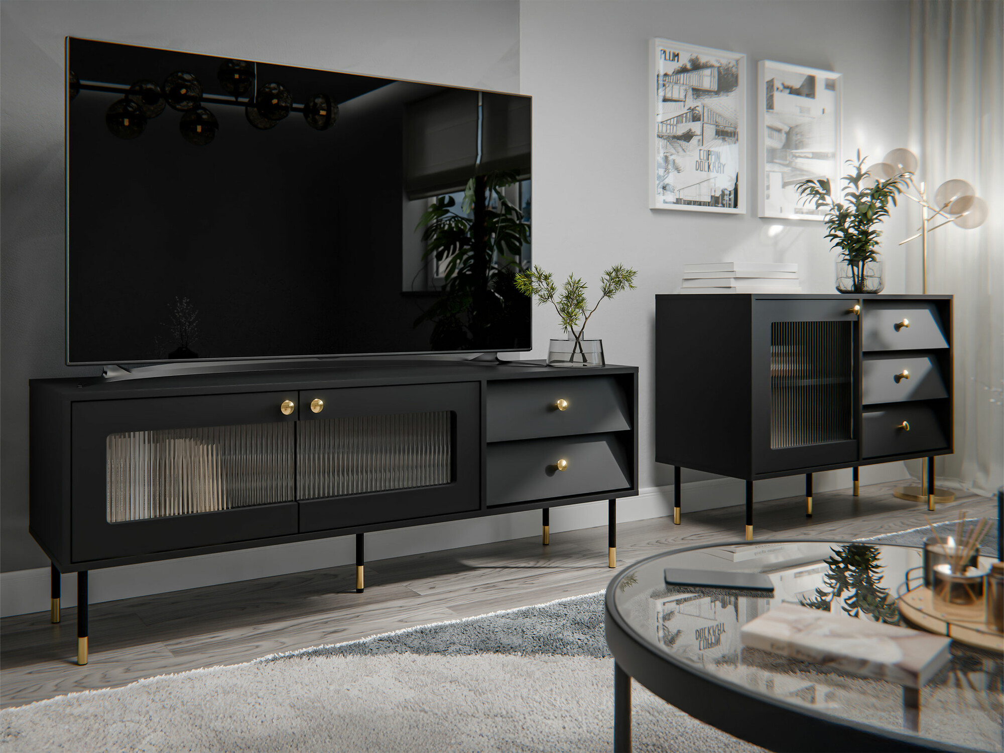 Wohnzimmer-Sets Feletri 108 (Schwarz)