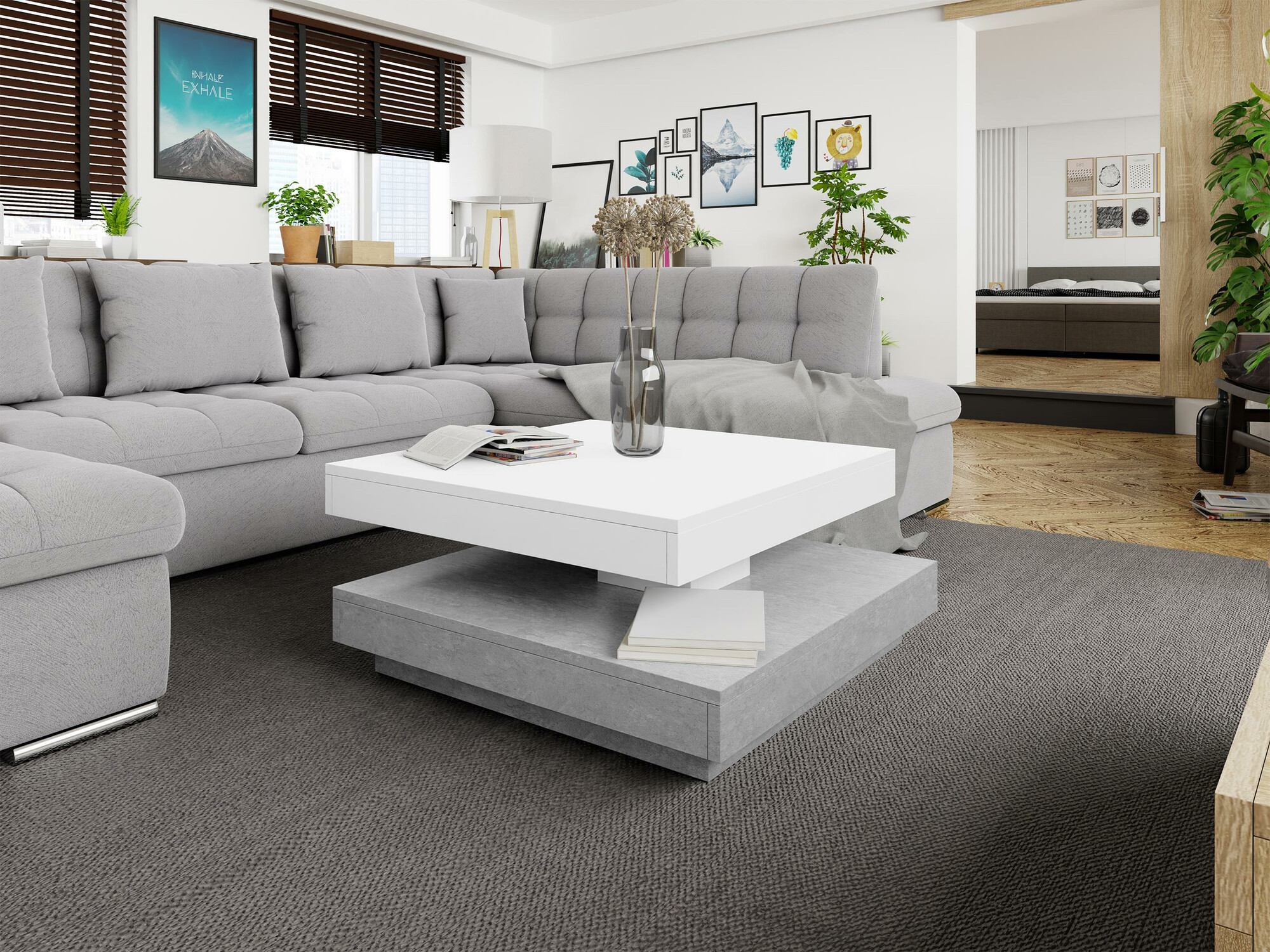 Couchtisch-Transformer Comfivo Pisces (Beton + Weiß)