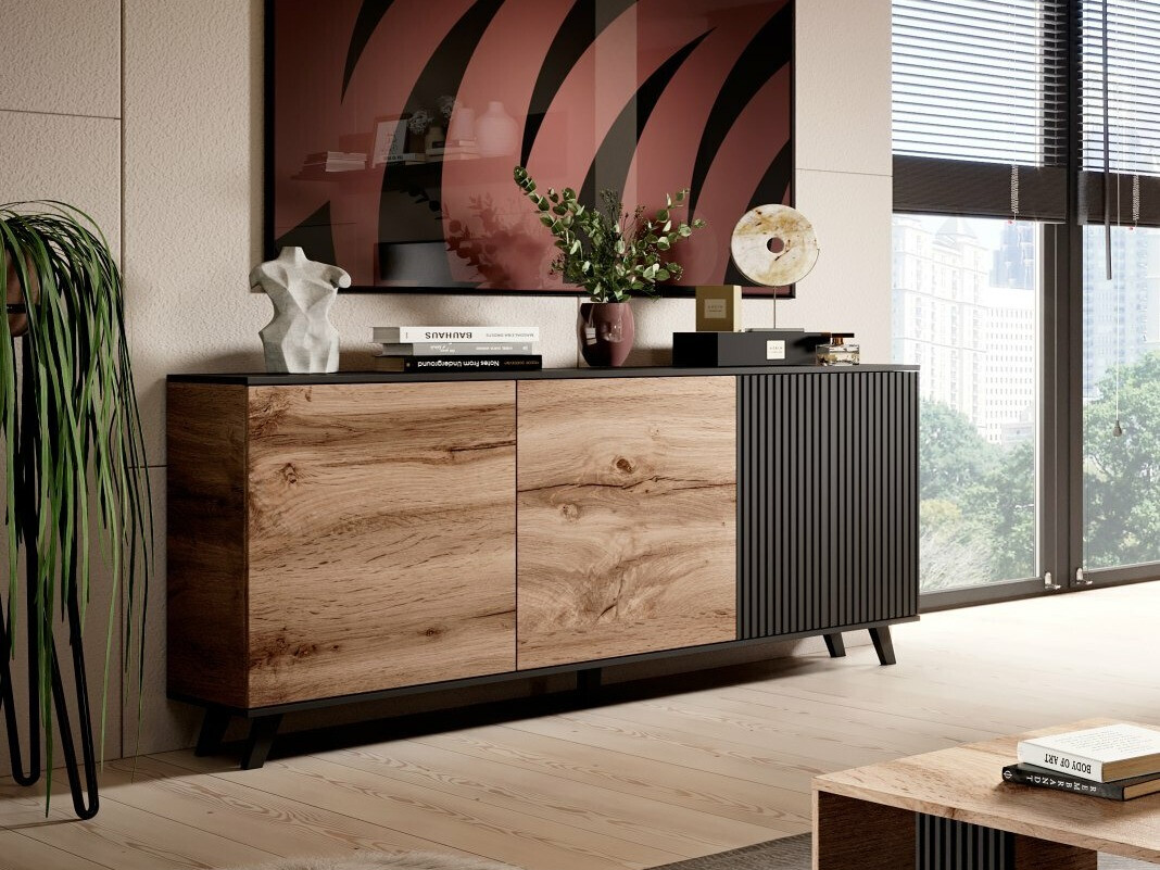 Sideboard Luelia 120 (Schwarz + Wotan Eiche)