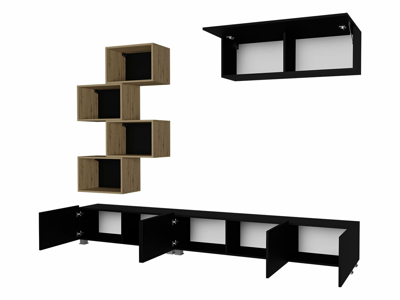 Wohnzimmer-Sets Tivdalu 149 (Schwarz + Schwarz glänzend + Artisan Eichenholzoptik)