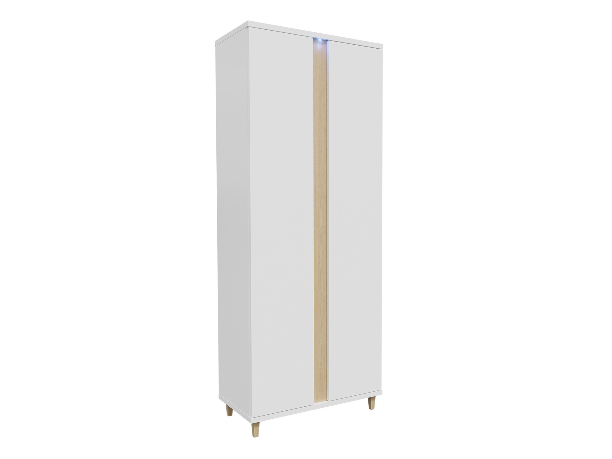 Kleiderschrank Florem (Weiß + Weiß glänzend + Helles Holz)