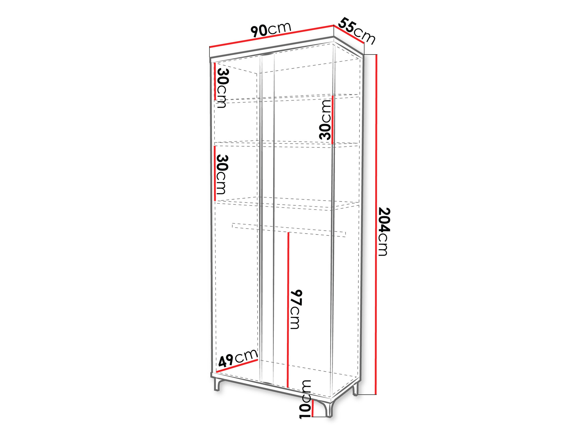 Kleiderschrank Livseri 114 (Weiß + Weiß glänzend + Helles Holz)