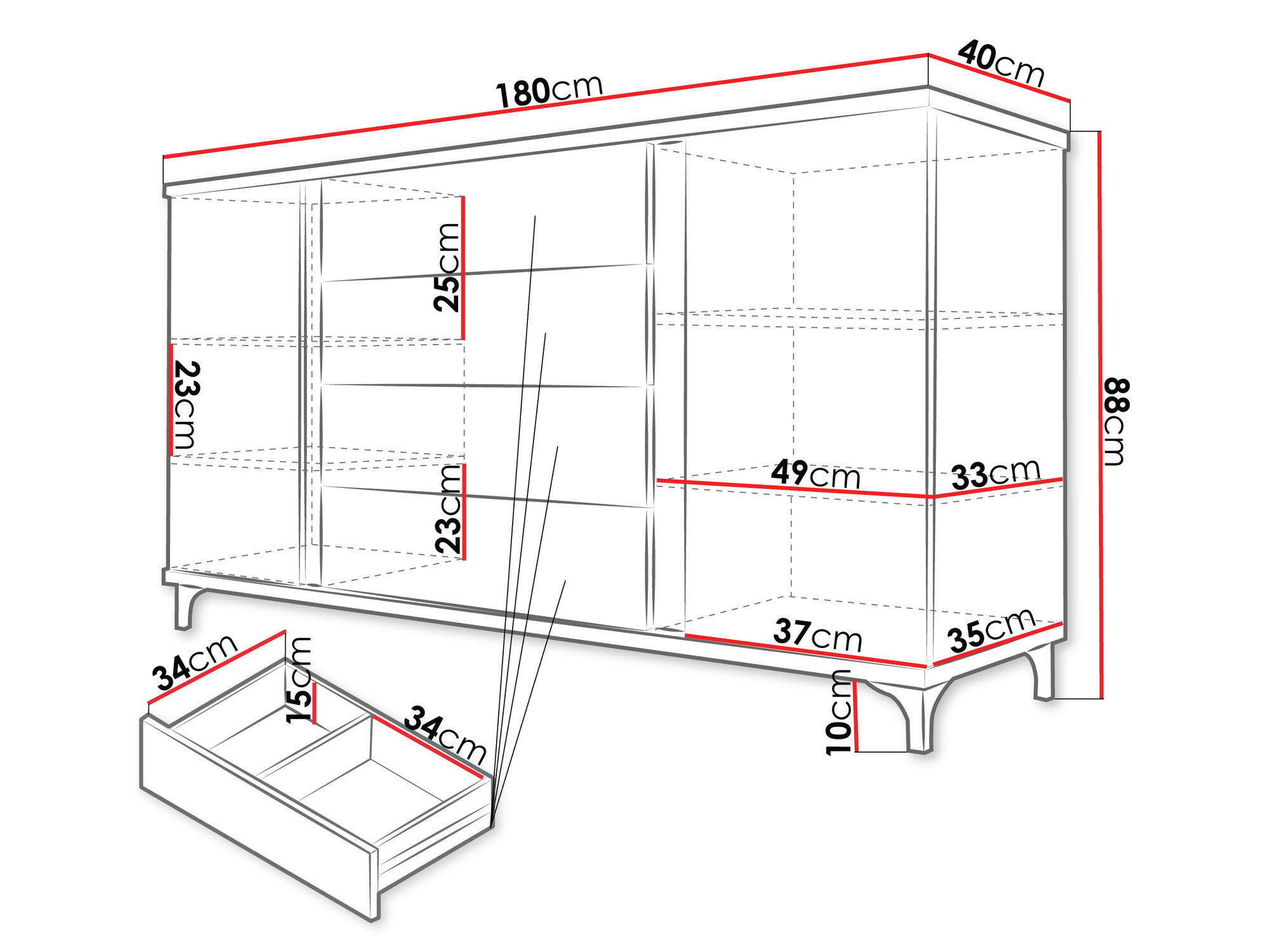Kommoden Florem (Weiß + Weiß glänzend + Helles Holz)