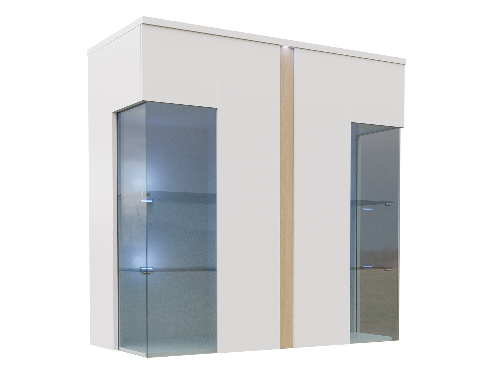 Sideboard Florem III (Weiß + Weiß glänzend + Helles Holz)