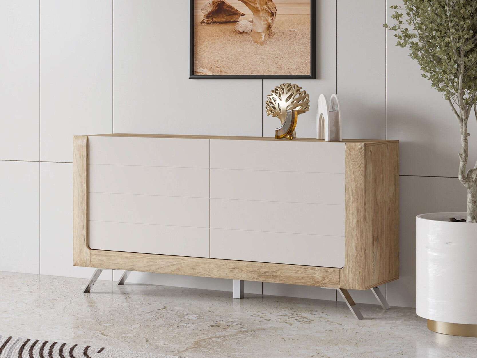 Sideboard Sovera 107 (Goldene Eichenholzoptik + Kaschmir)