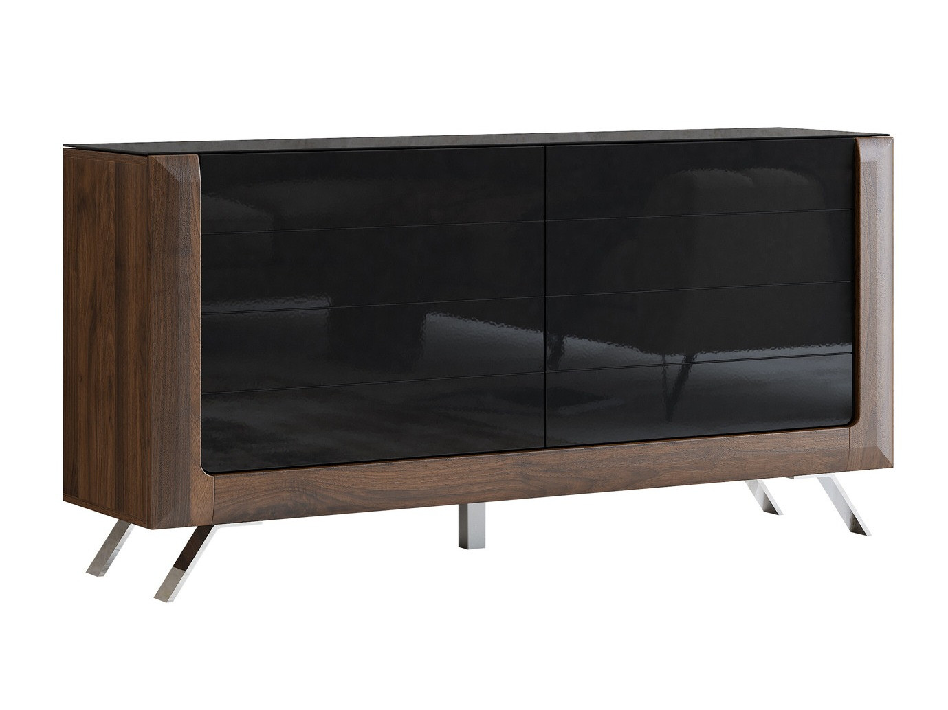 Sideboard Sovera 107 (Nussholzoptik + Schwarz glänzend)