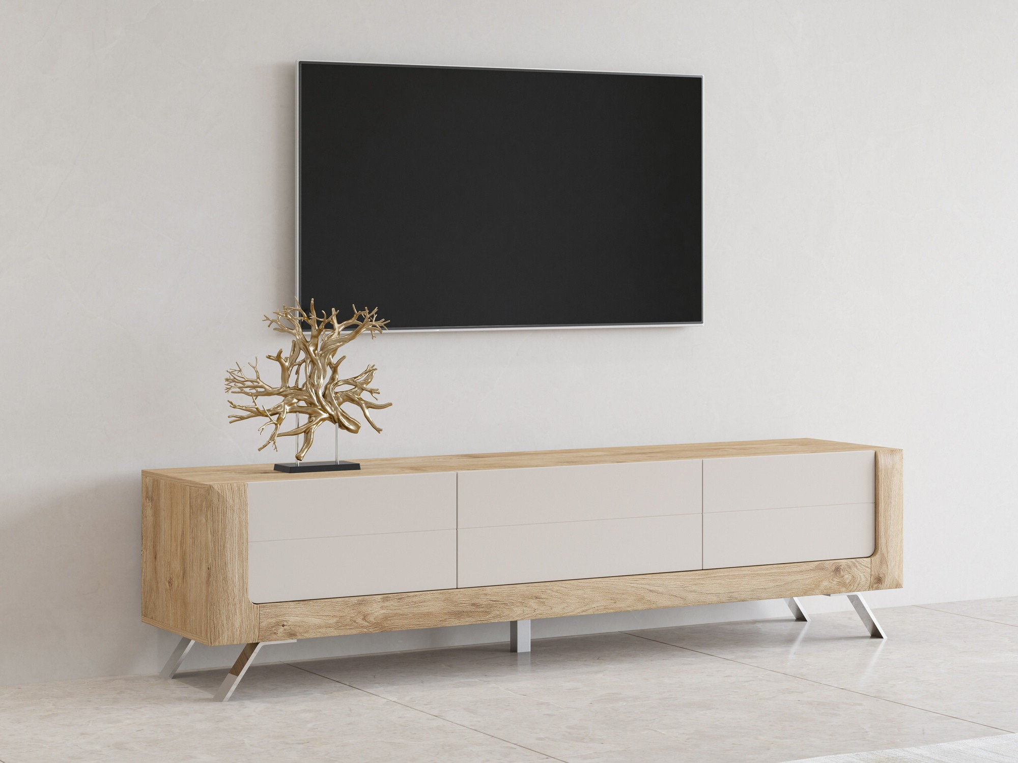 TV-Möbel Sovera 104 (Goldene Eichenholzoptik + Hellgrau)