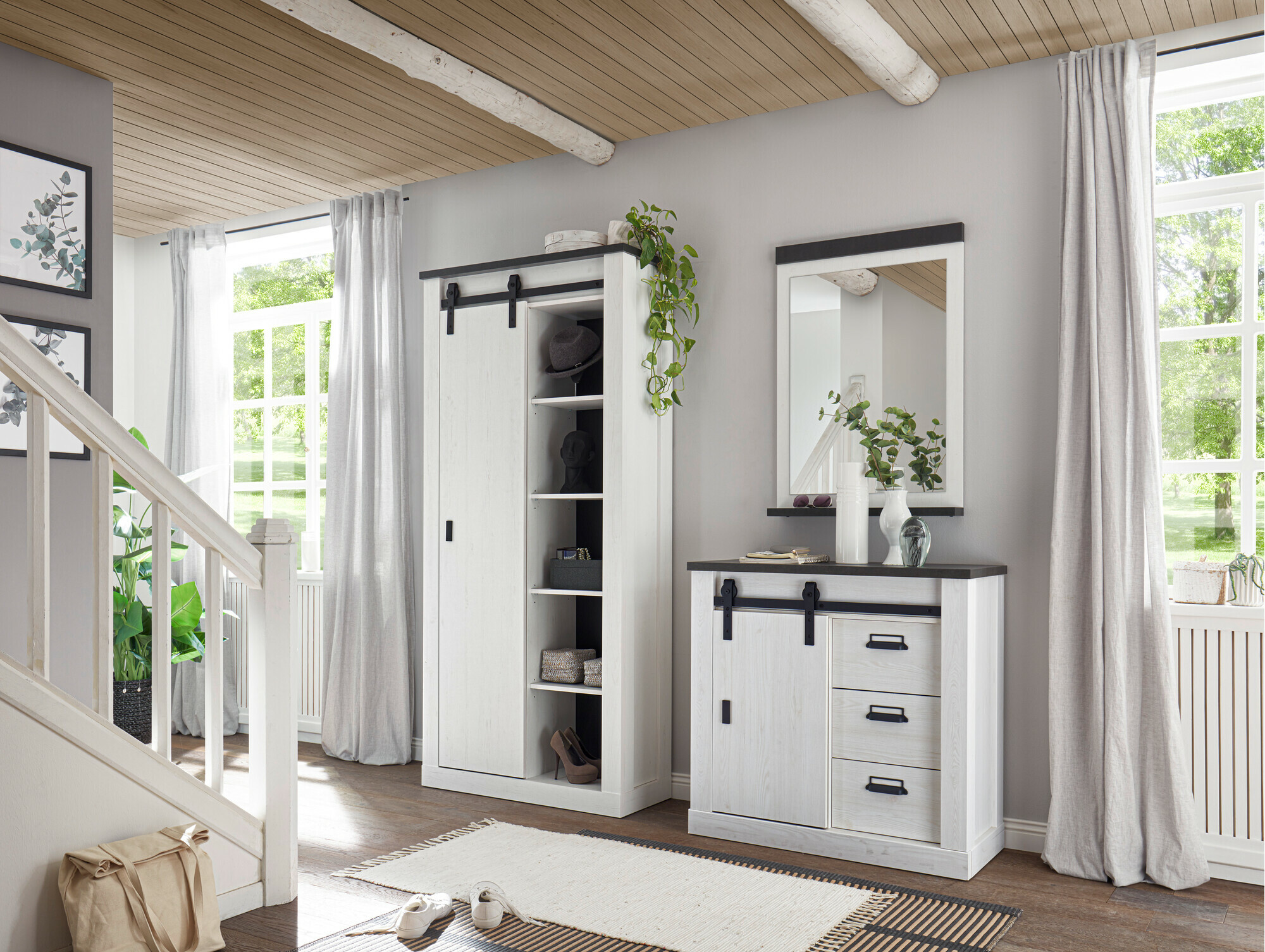 Flurgarnitur Cirtale 129 (Kiefernholzoptik gebleicht + Antrahite)