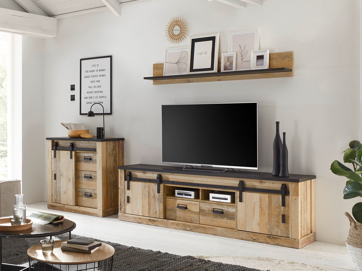 Wohnzimmer-Sets Cirtale 132 (Gealtertes Holz + Anthrazit)