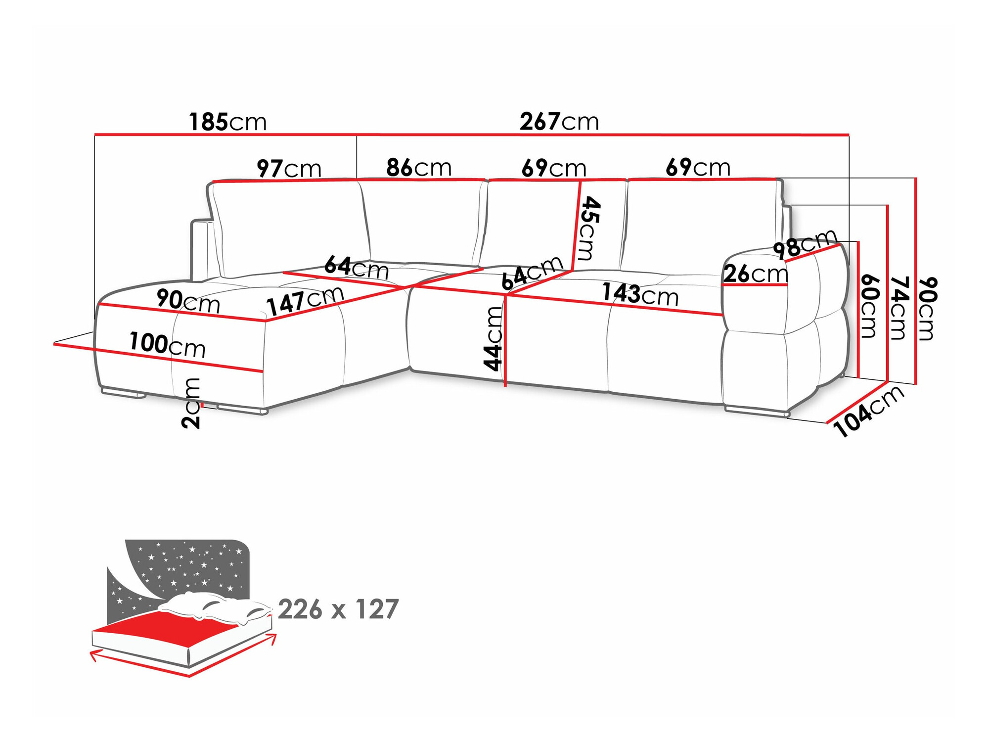 Ecksofa Lincoln 198 (Artico Birnel)