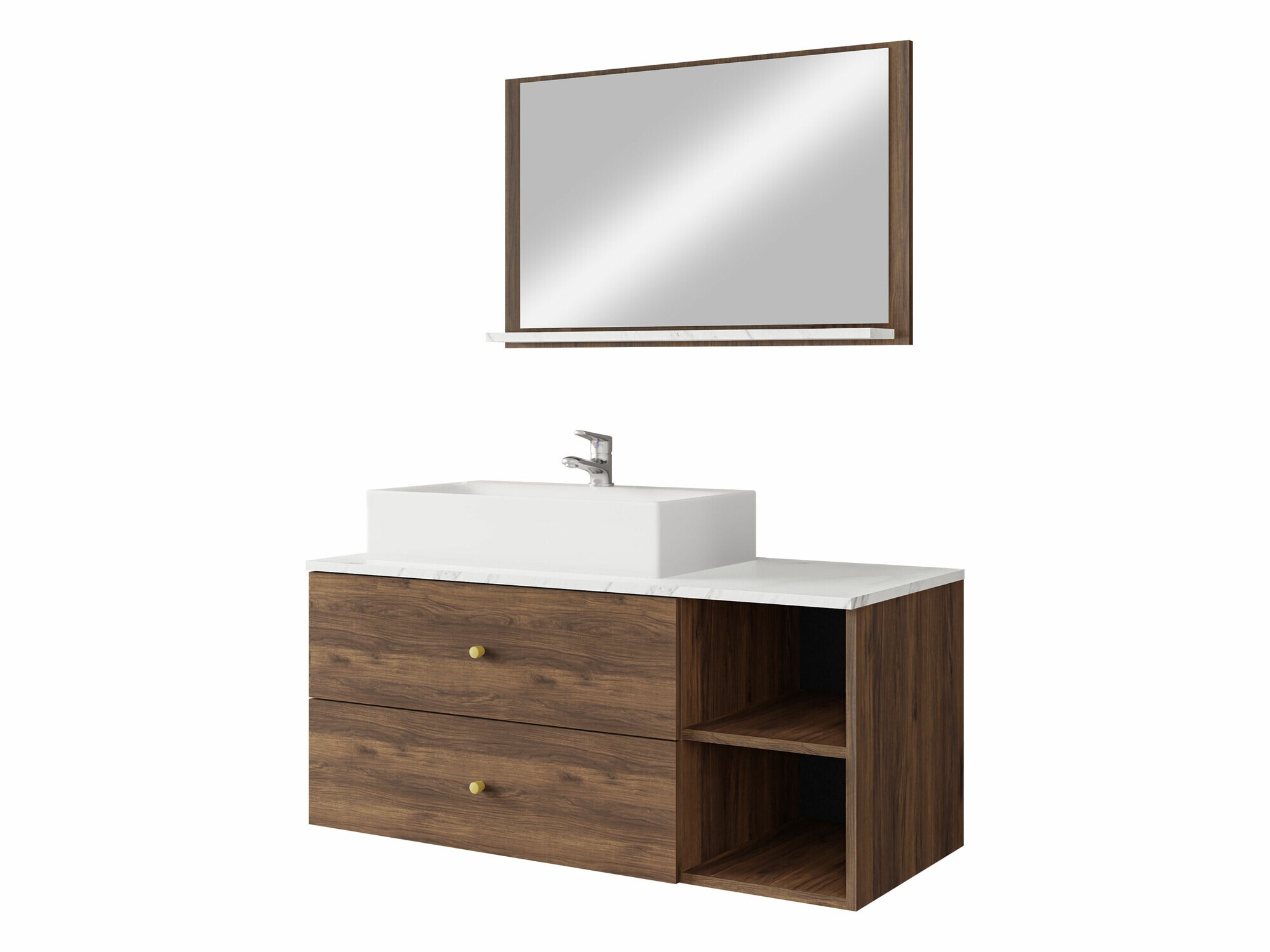 Badezimmer-Set Salus I (Walnussholzoptik + Weißer Marmor)