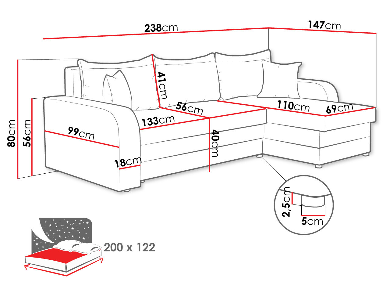 Ecksofa Comfivo 135 (Lux 06 + Lux 05)