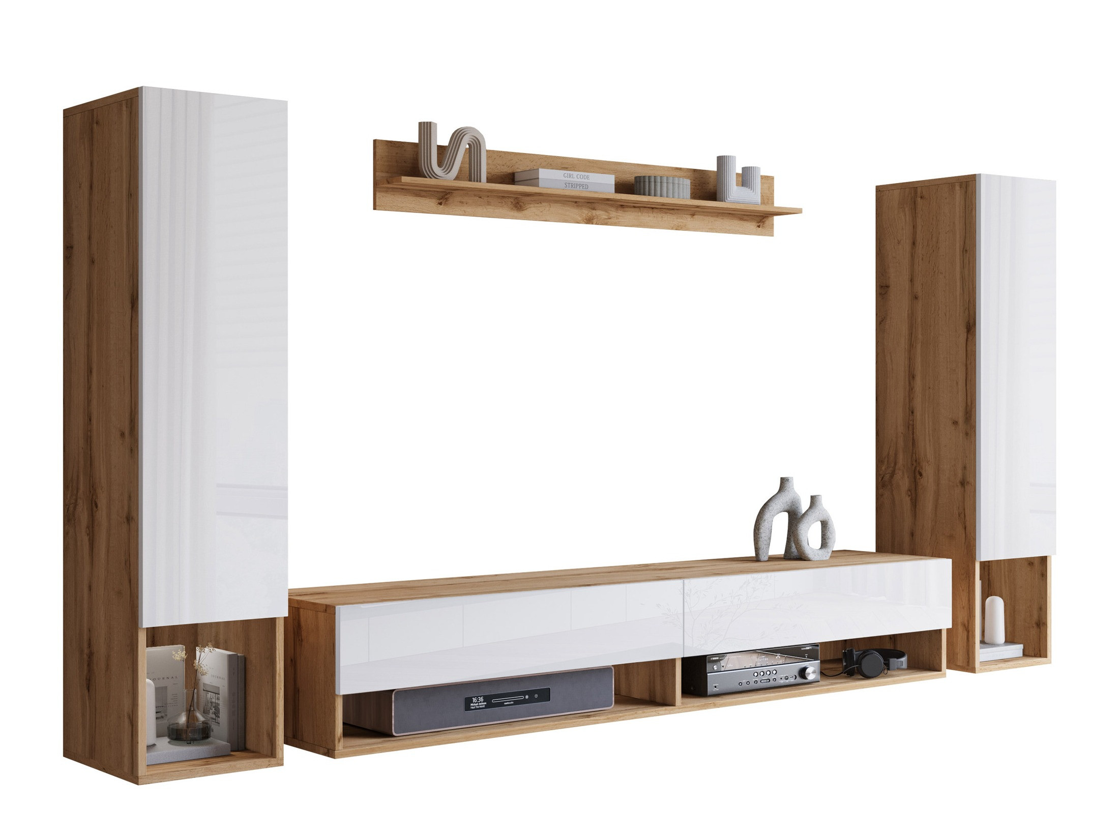 Wohnzimmer-Sets Sarasota 176 (Wotan Eiche + Weiß glänzend)