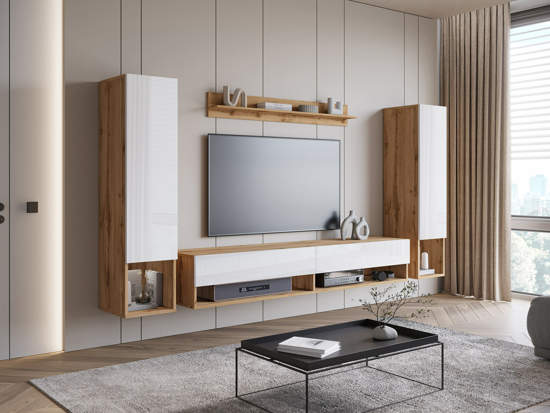 Wohnzimmer-Sets Sarasota 176 (Wotan Eiche + Weiß glänzend)