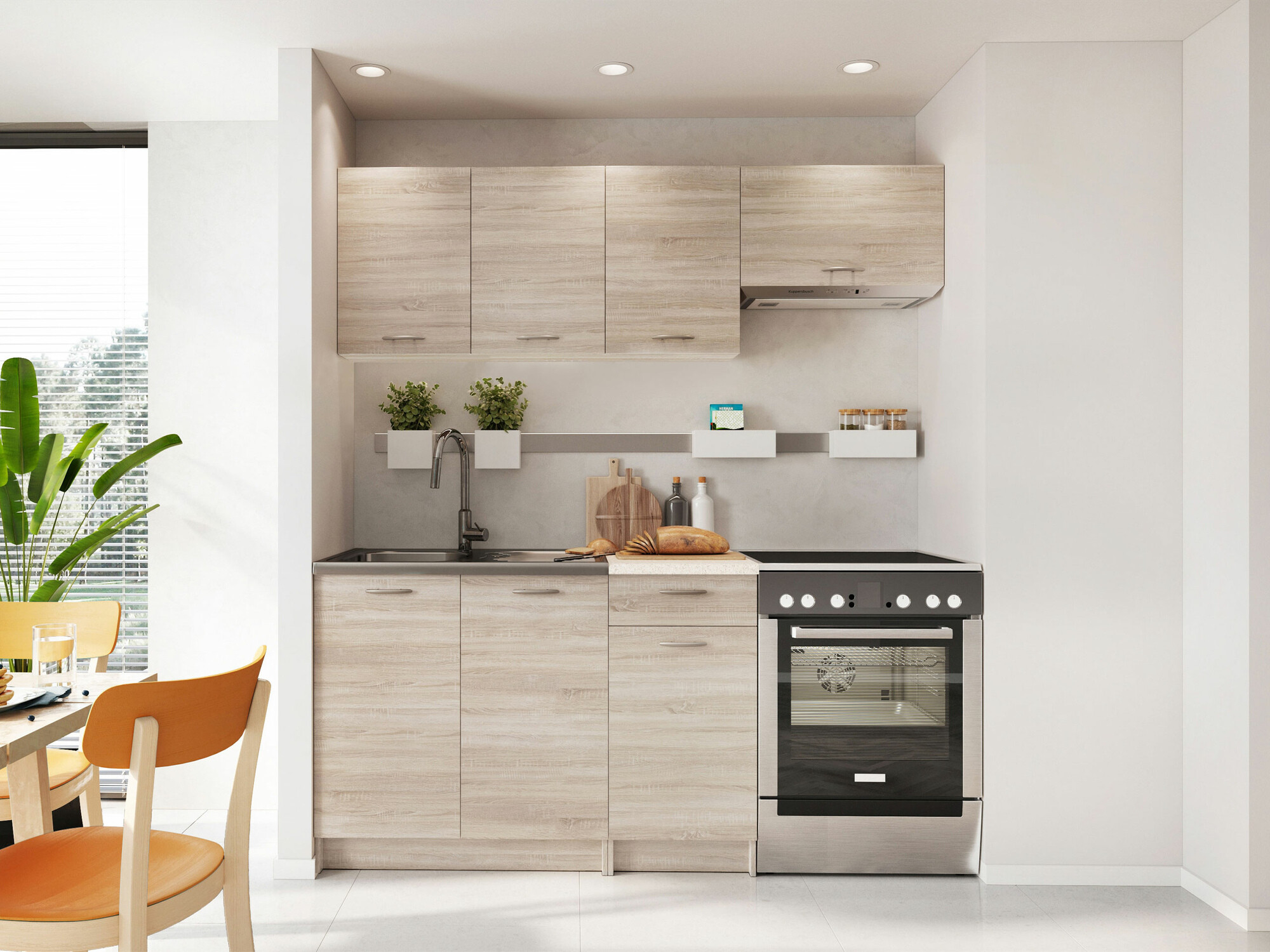 Küchenset Ota (Sonoma Eichenholzoptik + Beige)