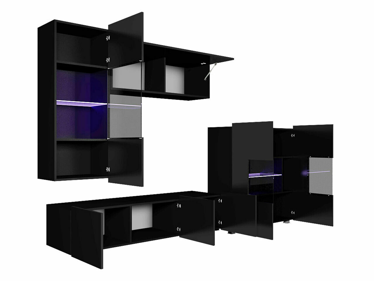 Wohnzimmer-Sets Tivdalu 107 (Schwarz + Schwarz glänzend)