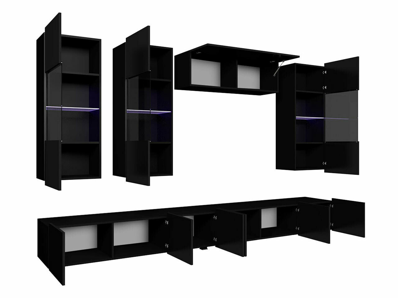 Wohnzimmer-Sets Tivdalu 109 (Weiß + Weiß glänzend + Schwarz + Schwarz glänzend)