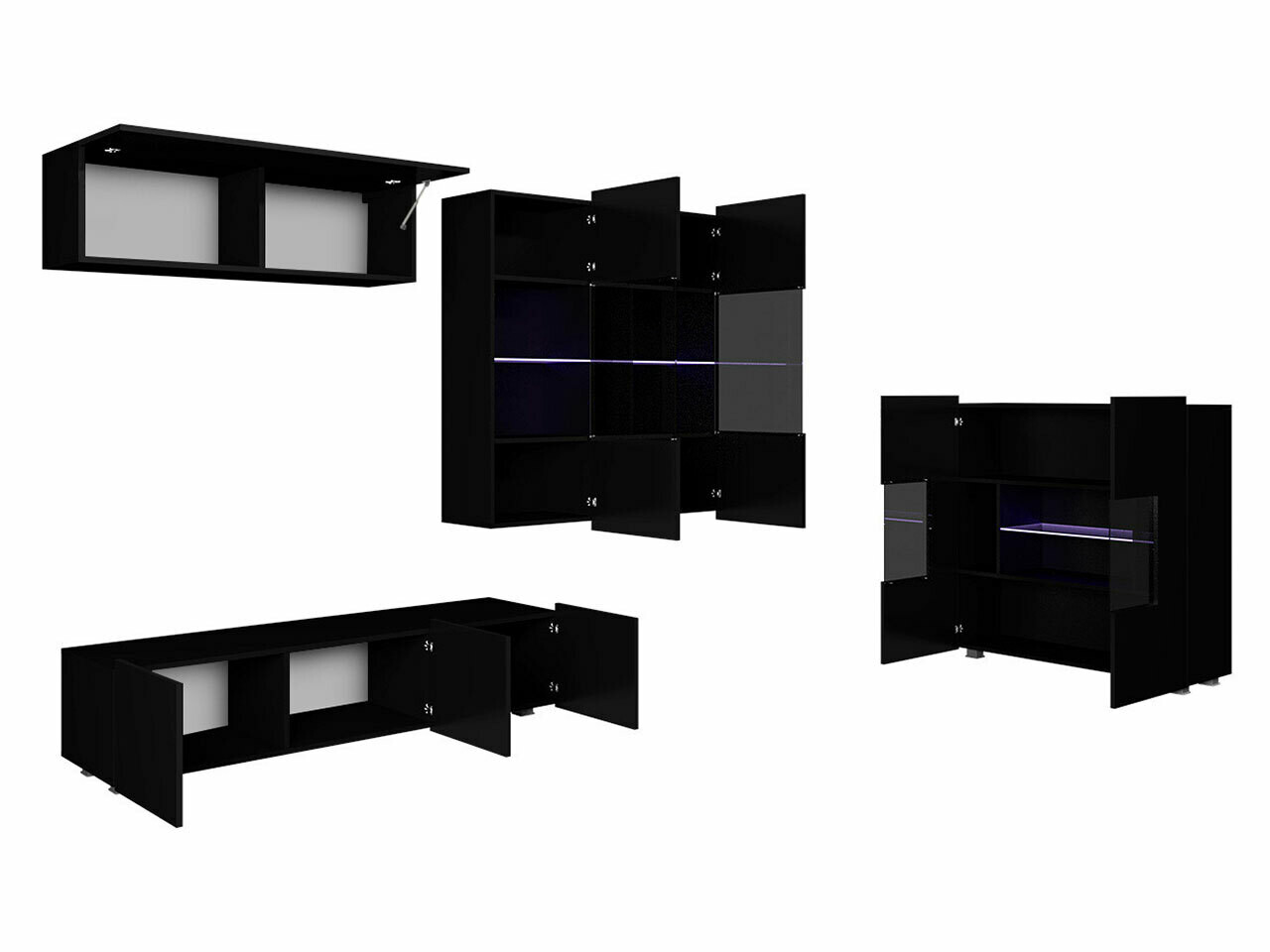 Wohnzimmer-Sets Tivdalu 110 (Schwarz + Schwarz glänzend)