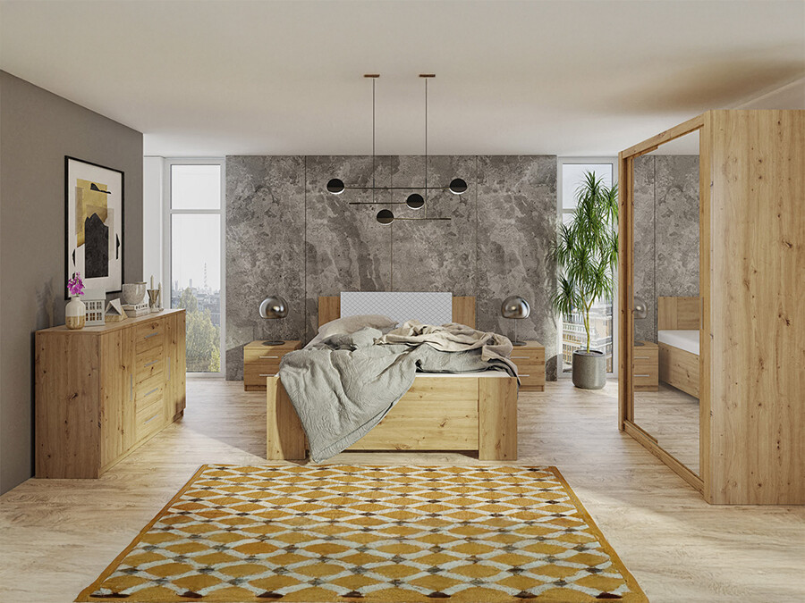 Schlafzimmer-Set Catromi 112 (Artisan Eichenholzoptik + Soft Pik 029)