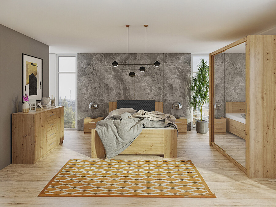 Schlafzimmer-Set Catromi 113 (Artisan Eichenholzoptik + Soft Pik 011)