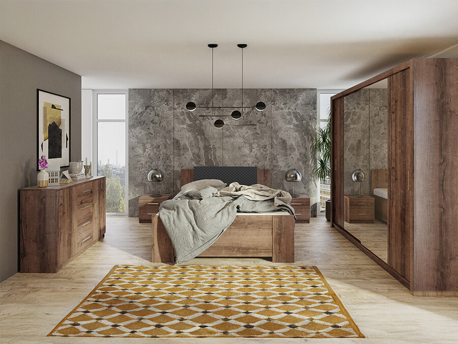 Schlafzimmer-Set Catromi 115 (Monastery Eichenholzoptik + Soft Pik 011)