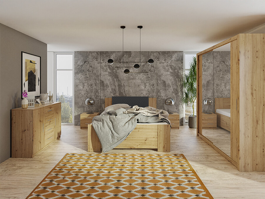 Schlafzimmer-Set Catromi 121 (Artisan Eichenholzoptik + Soft Pik 011)