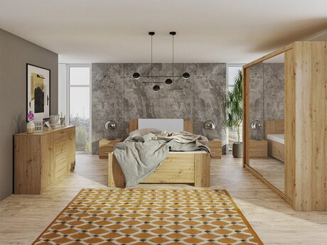Schlafzimmer-Set Catromi 121 (Artisan Eichenholzoptik + Soft Pik 029)
