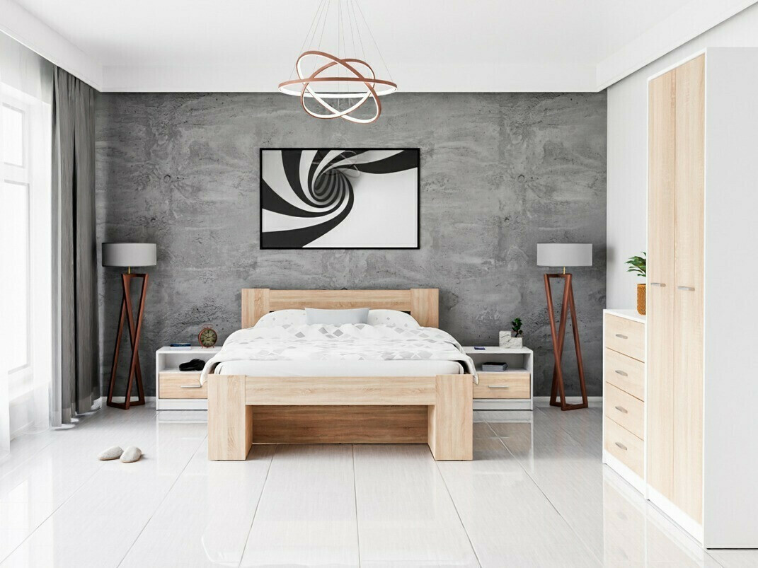 Schlafzimmer-Set Novsore 147 (Weiß + Sonoma Eichenholzoptik)