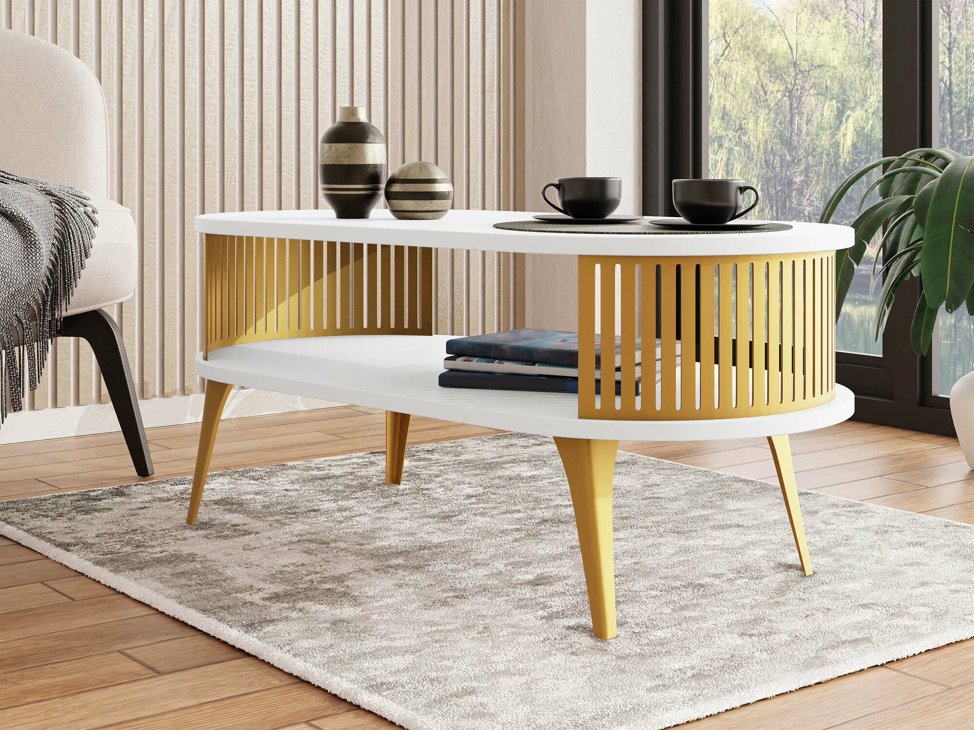 Couchtisch Vitum IV (Gold + Weiß)