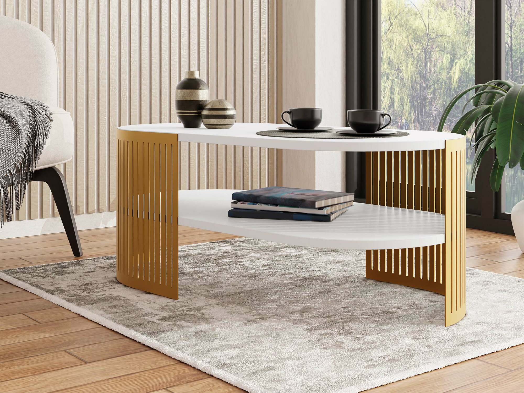 Couchtisch Civer VII (Gold + Weiß)