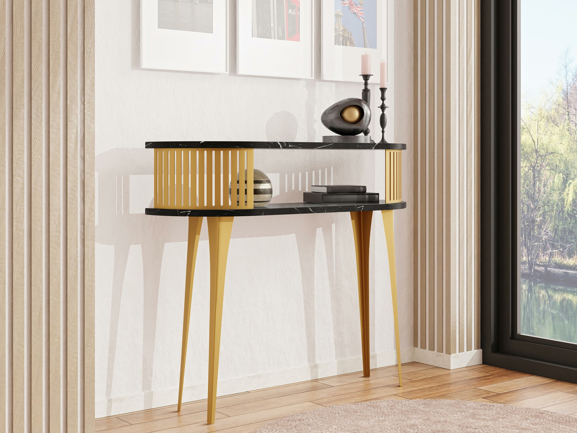 Konsolentisch Sordore 112 (Gold + Schwarzer Marmor)