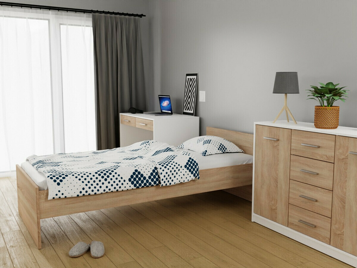 Schlafzimmer-Set Novsore 149 (Weiß + Sonoma Eichenholzoptik)