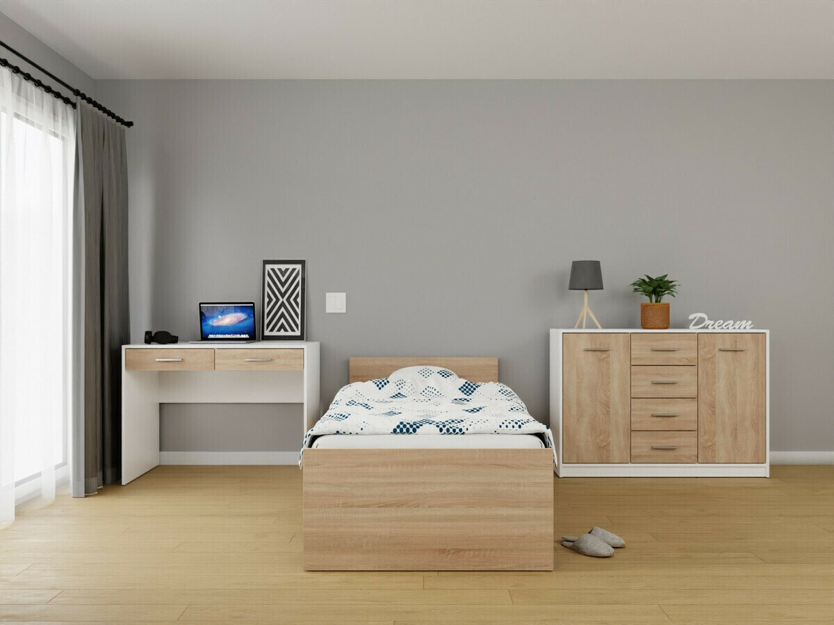 Schlafzimmer-Set Novsore 149 (Weiß + Sonoma Eichenholzoptik)