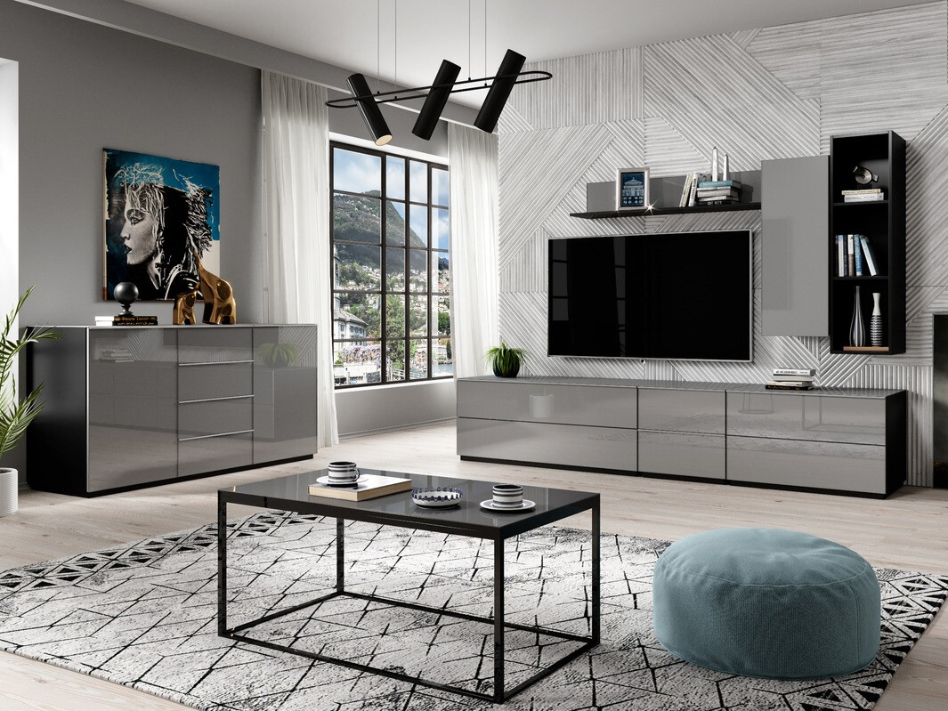 Couchtisch Fervese 115 (Schwarz + Glanzgrau)