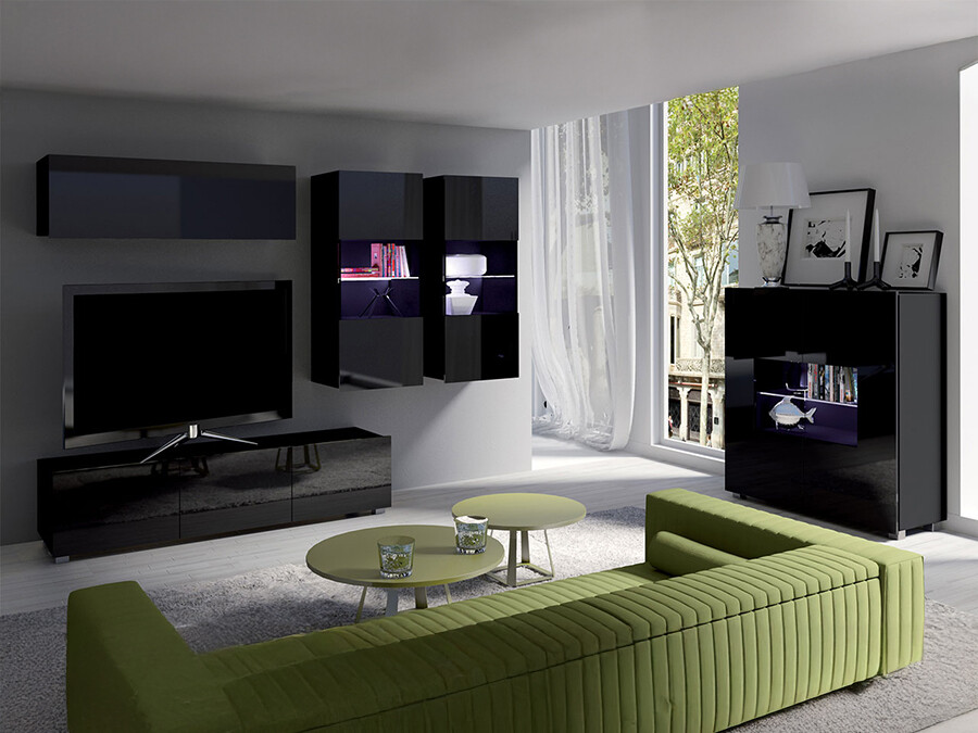 Wohnzimmer-Sets Tivdalu 110 (Schwarz + Schwarz glänzend)