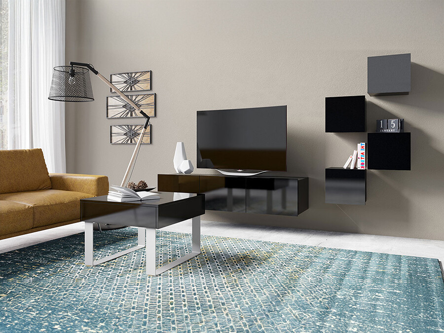 Wohnzimmer-Sets Tivdalu 139 (Schwarz + Schwarz glänzend)