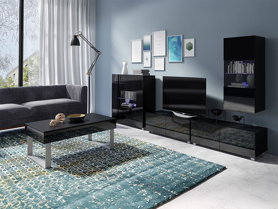 Wohnzimmer-Sets Tivdalu 140 (Schwarz + Schwarz glänzend)