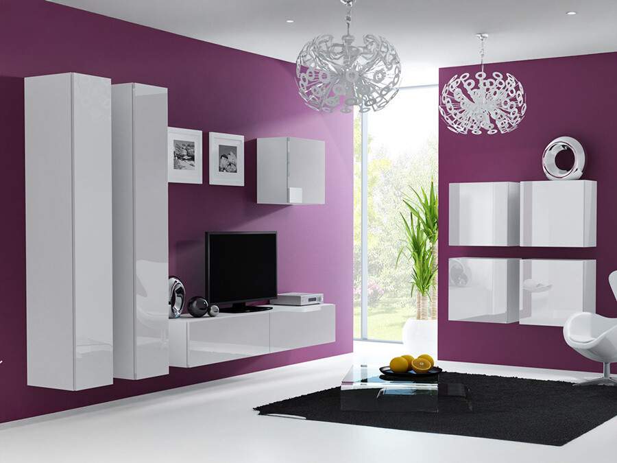 Wohnzimmer-Sets Venenou 110 (Weiß + Weiß glänzend)